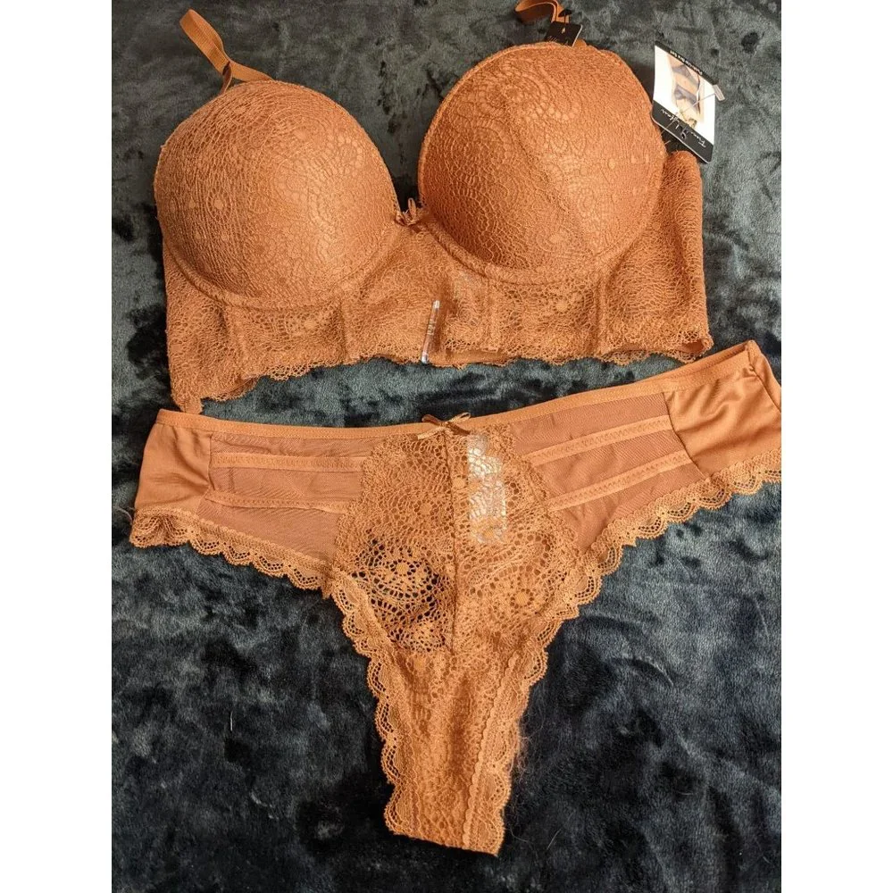 FRENCH AFFAIR BROWN PUSH UP BRA SET - Picture 6 of 10